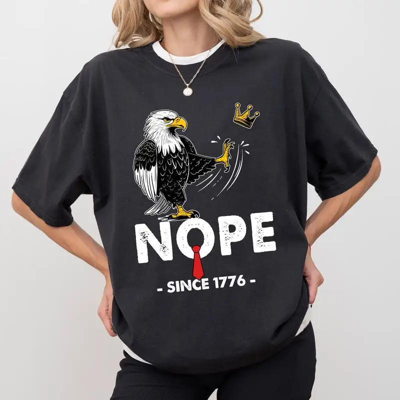 

Patriotic Eagle T-Shirt Men's Women's NOPE Since 1776 Print Tee American Freedom Graphic Top Anti-Monarchy Independence Day Gift