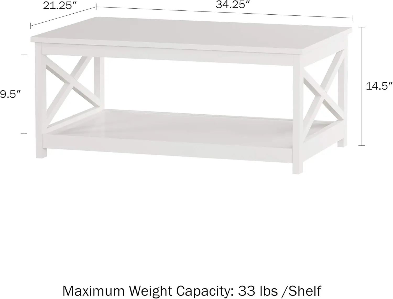 Table de sofa en bois Table-2-Tiered de café-profil bas et conception de X-jambe meubles de salon pour le stockage,