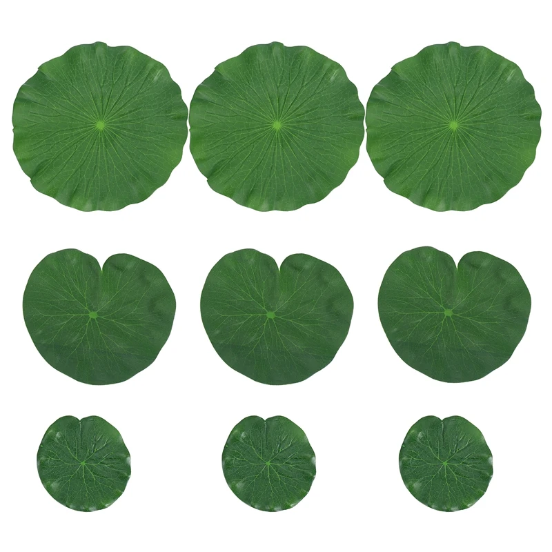 AAAC-Pack Of 9 Artificial Floating Foam Lotus Leaves Water Lily Pads Ornaments Green   Perfect For Patio Koi Fish Pond Pool Aqua