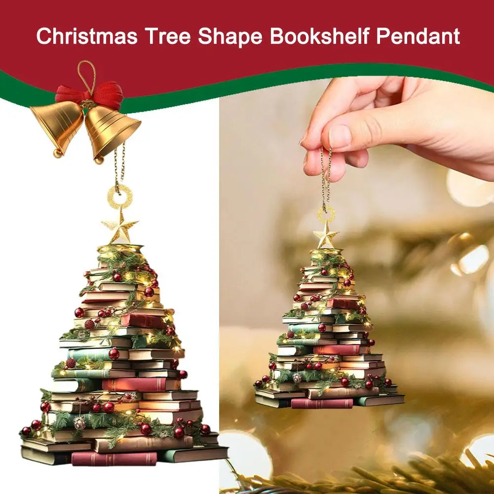 2D Acrylic Flat Printing Books Pendant Home Tree Window Hanging Decor Gift For Book Lovers Creative Book Christmas Tree Orn O7Q4