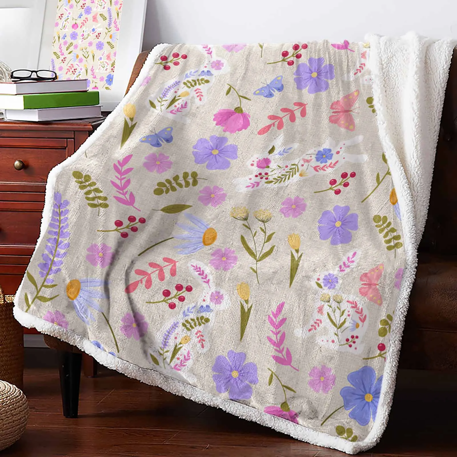 Easter Bunny Flower Abstract Cashmere Blanket Winter Warm Soft Throw Blankets for Beds Sofa Wool Blanket Bedspread