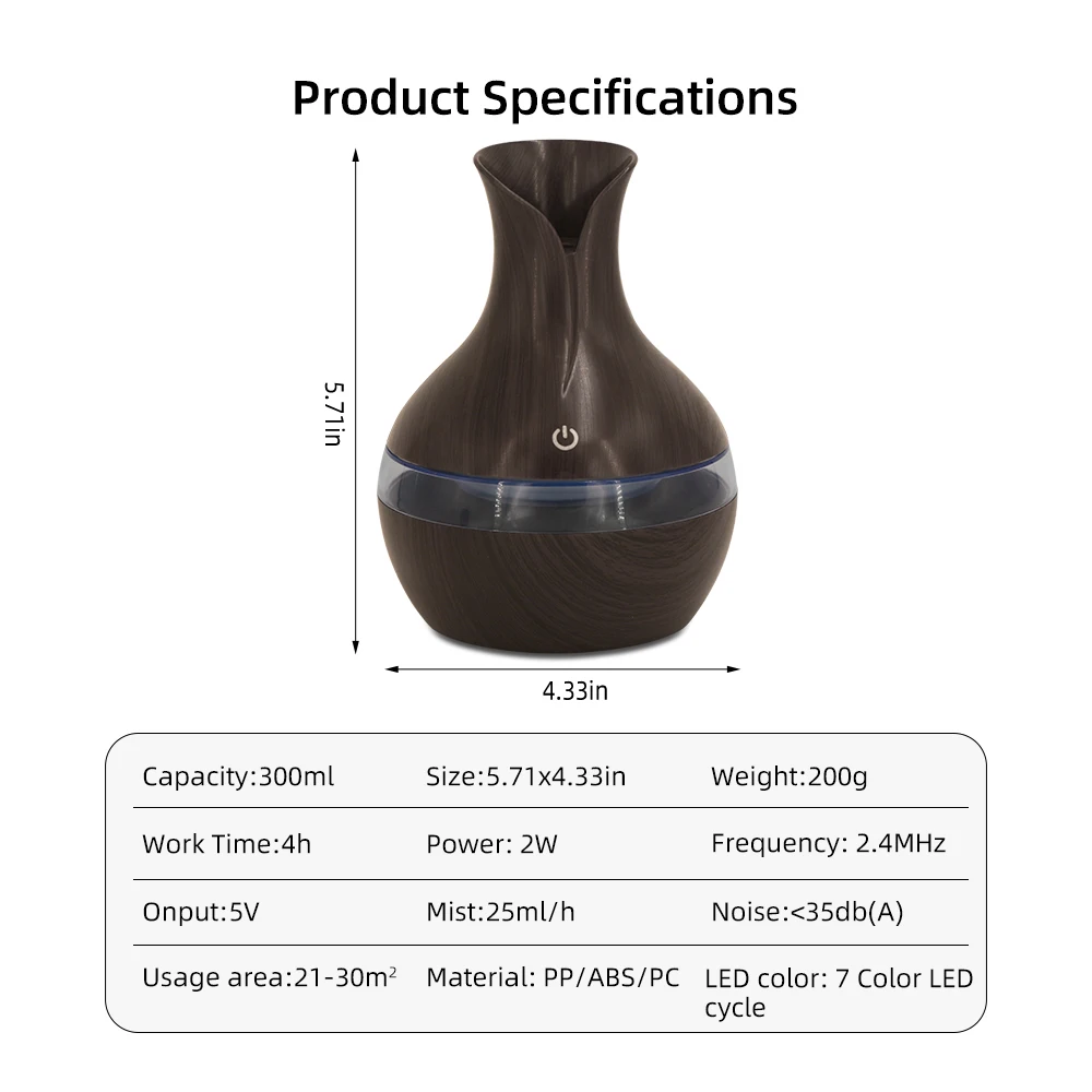 300ml Aromatherapy Humidifier  Whisper Quiet Cool Mist Diffuser for , Office  USB Powered, Essential Oil Compatible, Stylish & F