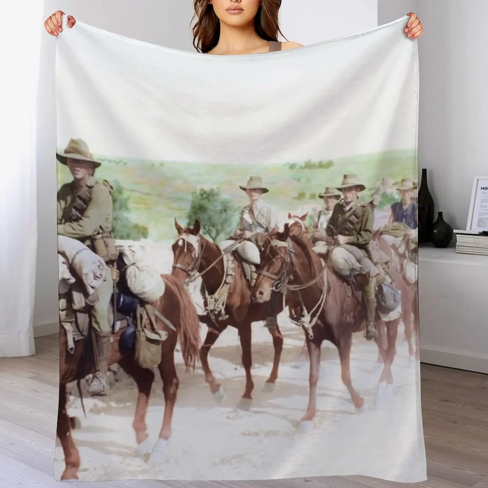 Australian Light Horse, 1918 Throw Blanket Sofas Sofa Quilt Soft Beds Blankets