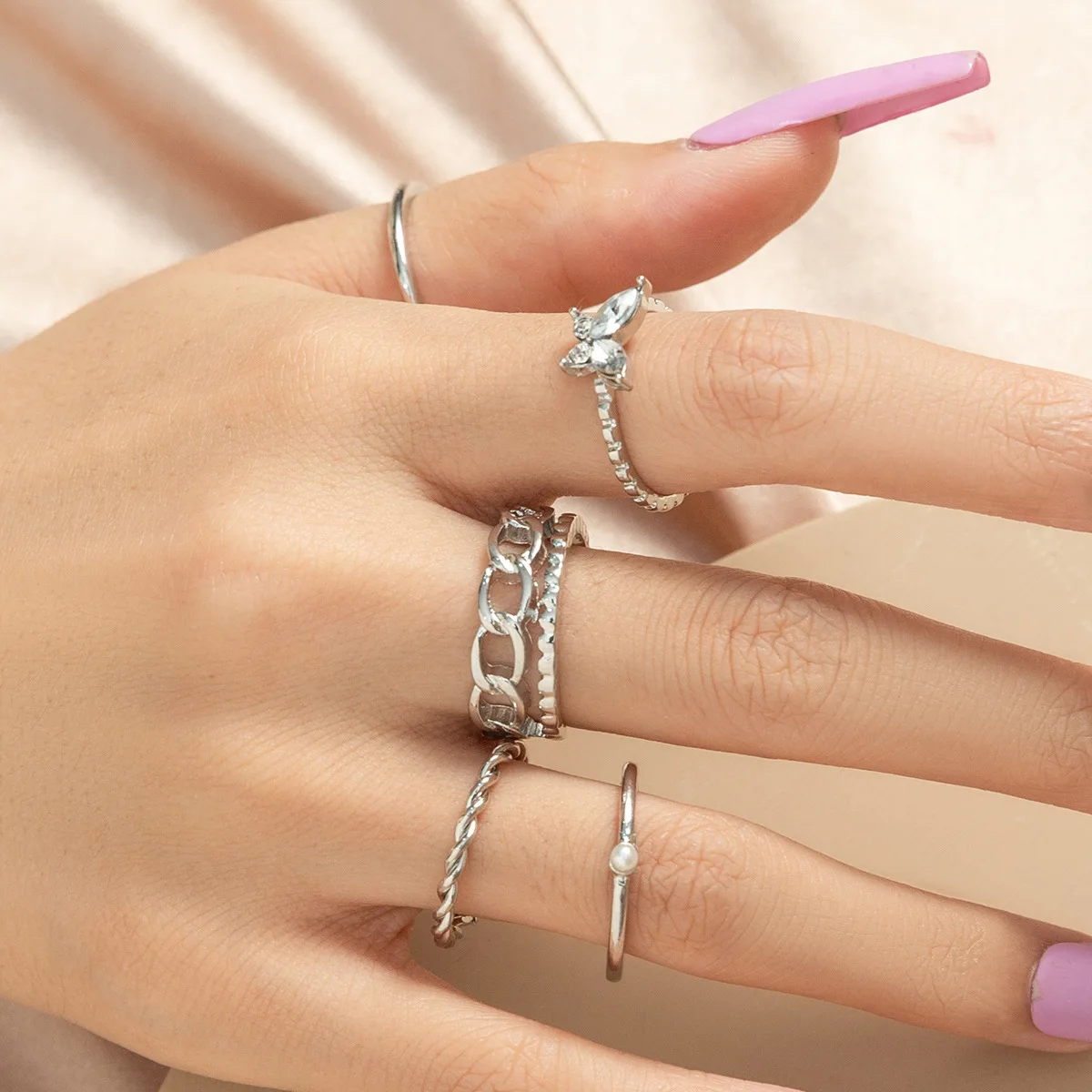 Cross-border Korean version of butterfly ring set combination four-piece index finger ring women's fashion personality niche des