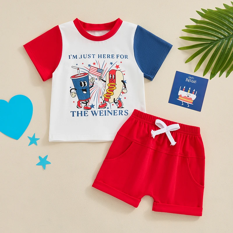 

Baby Boy Girl 4th Of July Outfit Letter Print Tops and Drawstring Shorts 2pcs Fourth Of July Baby Clothes Set