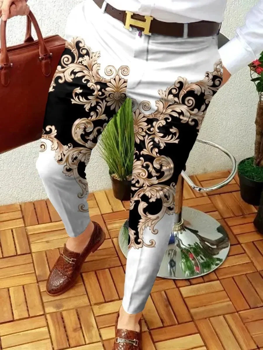 3d Printed Retro Straight Leg Formal Suit Pants For Men's Summer Fashion Business Casual Pants Set For Men's Stretch MA2