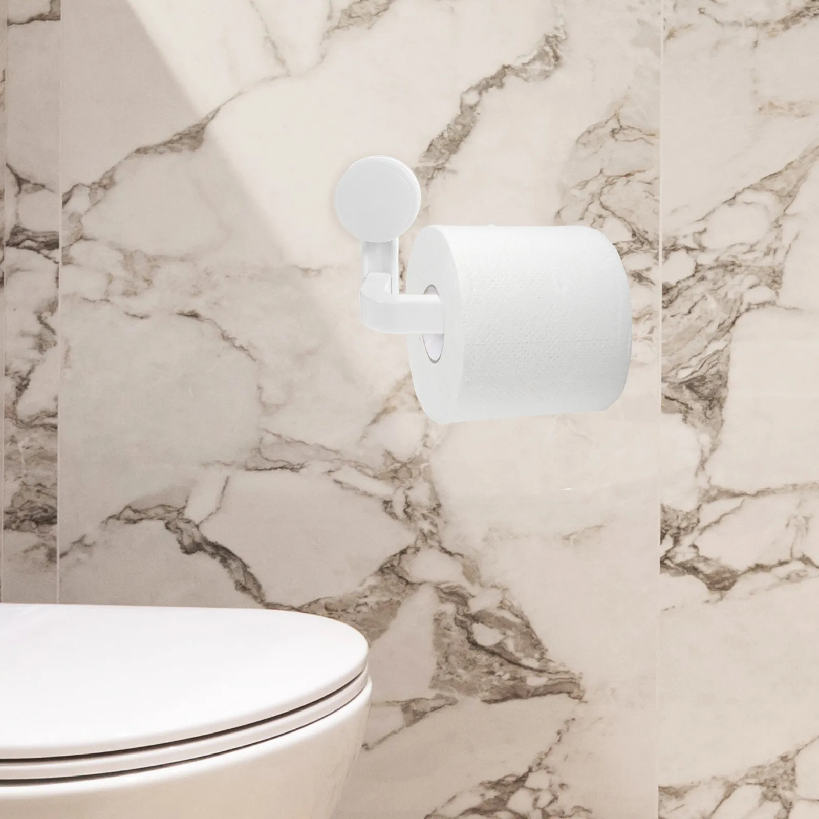 Wall Mounted Vacuum Suction Paper Holder No Drilling Required Toilet Tissue Organizer Easy Roll Change Towel Rack Bathroom view 5