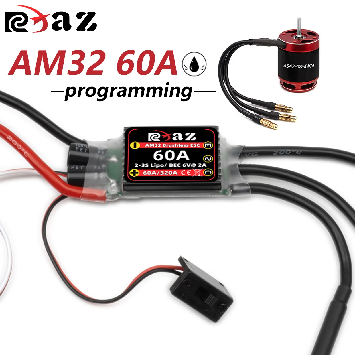 

RCXAZ Обновление деталей AM32 60A бесщеточный outrunner ESC и водонепроницаемый бесщеточный двигатель 3542, для радиоуправляемого автомобиля Traxxas 1/10RC, программируемый