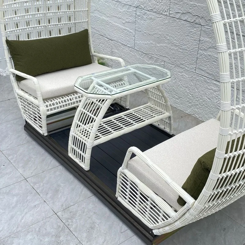 Power Rocking Chair Garden Swing Leisure Chair Outdoor Garden Outside Swing Rattan Bird's Nest Large Slide Rail Rocking Chair