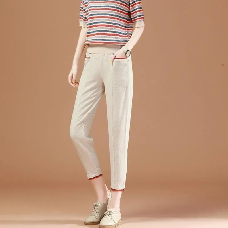 Women Casual High Waist Pants Capris Korean Fashion 2025 Summer Office Lady All-match Calf-length Pencil Pants Pantalon