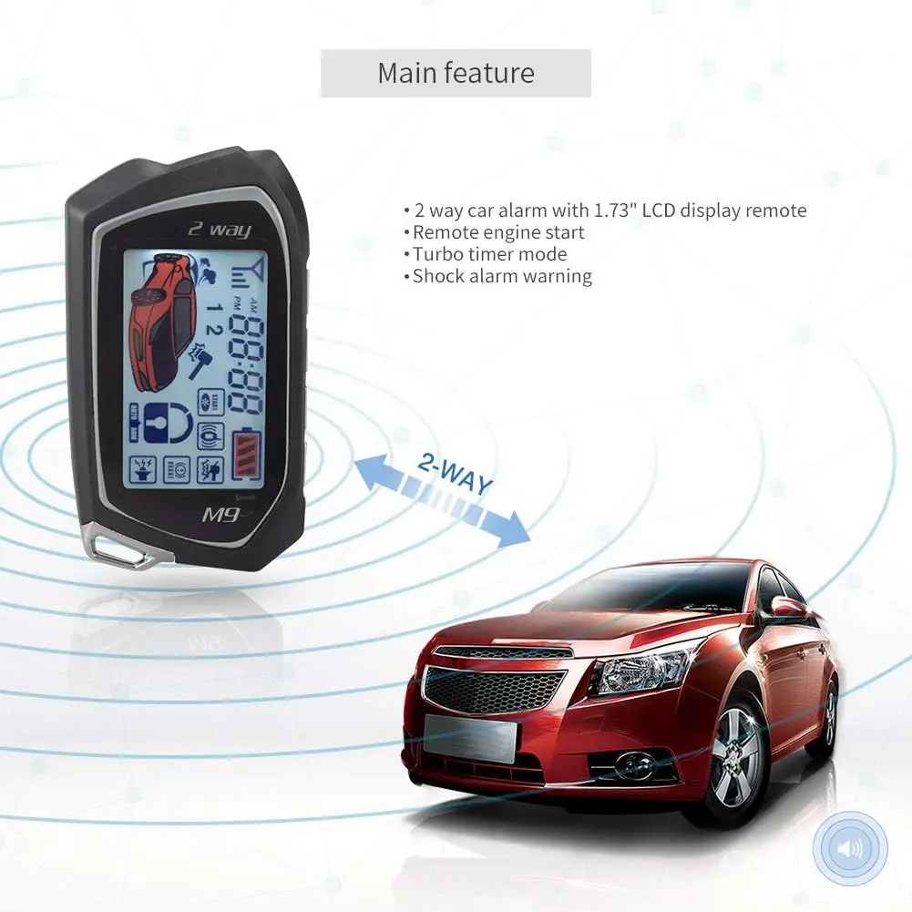 2-Way Car Alarm System with LCD Display, Remote Start & Turbo Timer for DC12V Vehicles