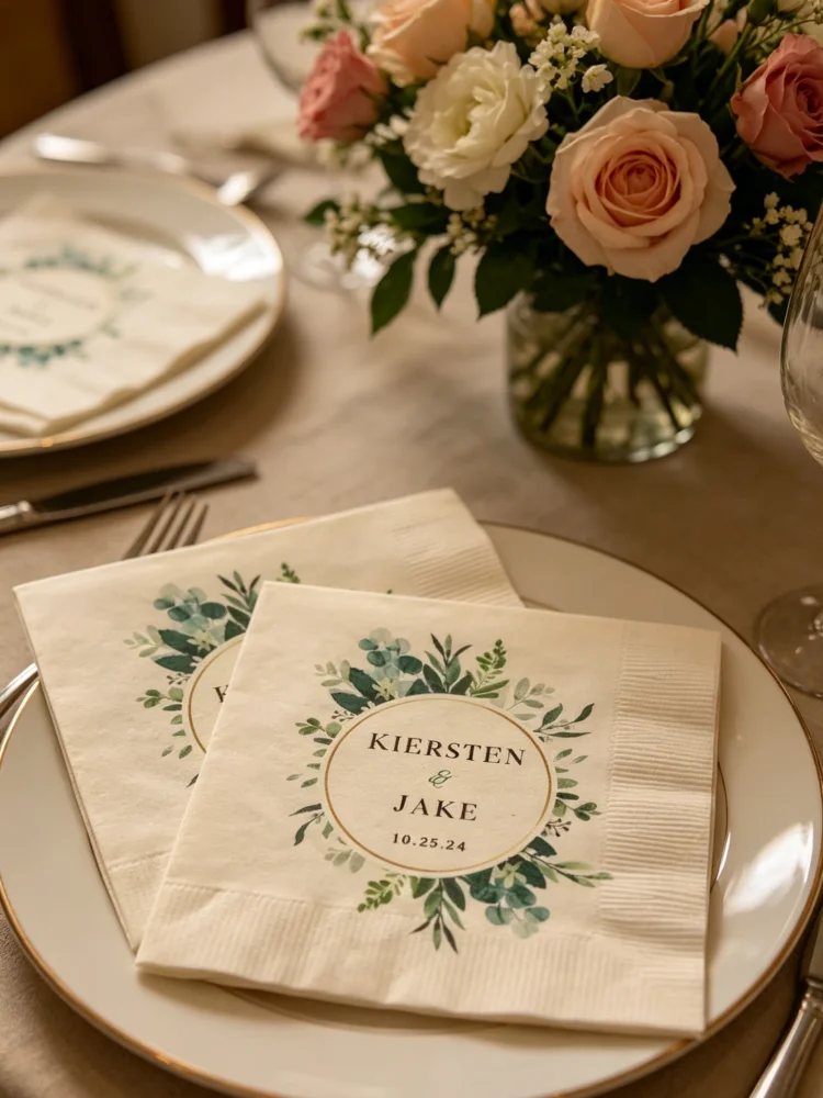Personalized Romantic Script Custom Printed Cocktail Napkins Disposable Paper Beverage Dinner Napkins Wedding Reception Table