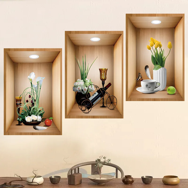 3pc/set greet potted plants wall sticker home decoration living room self adhesive 3d vase wall decal