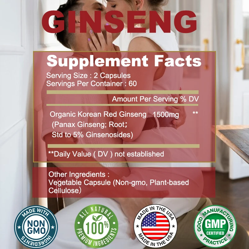 Organic Korean Red Ginseng Capsules - High Potency Ginseng Root Extract Powder - Promotes male energy, focus, and vitality