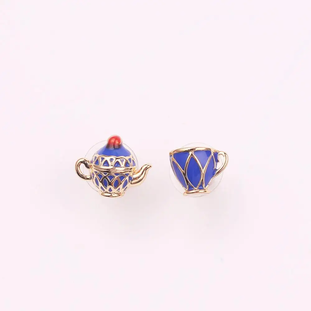 1~4PCS Pendant Enamel Glaze Sweater Chain Fashion Bohemian Jewelry Stud Earrings Teacup Teapot Mini Women Earrings Handmade