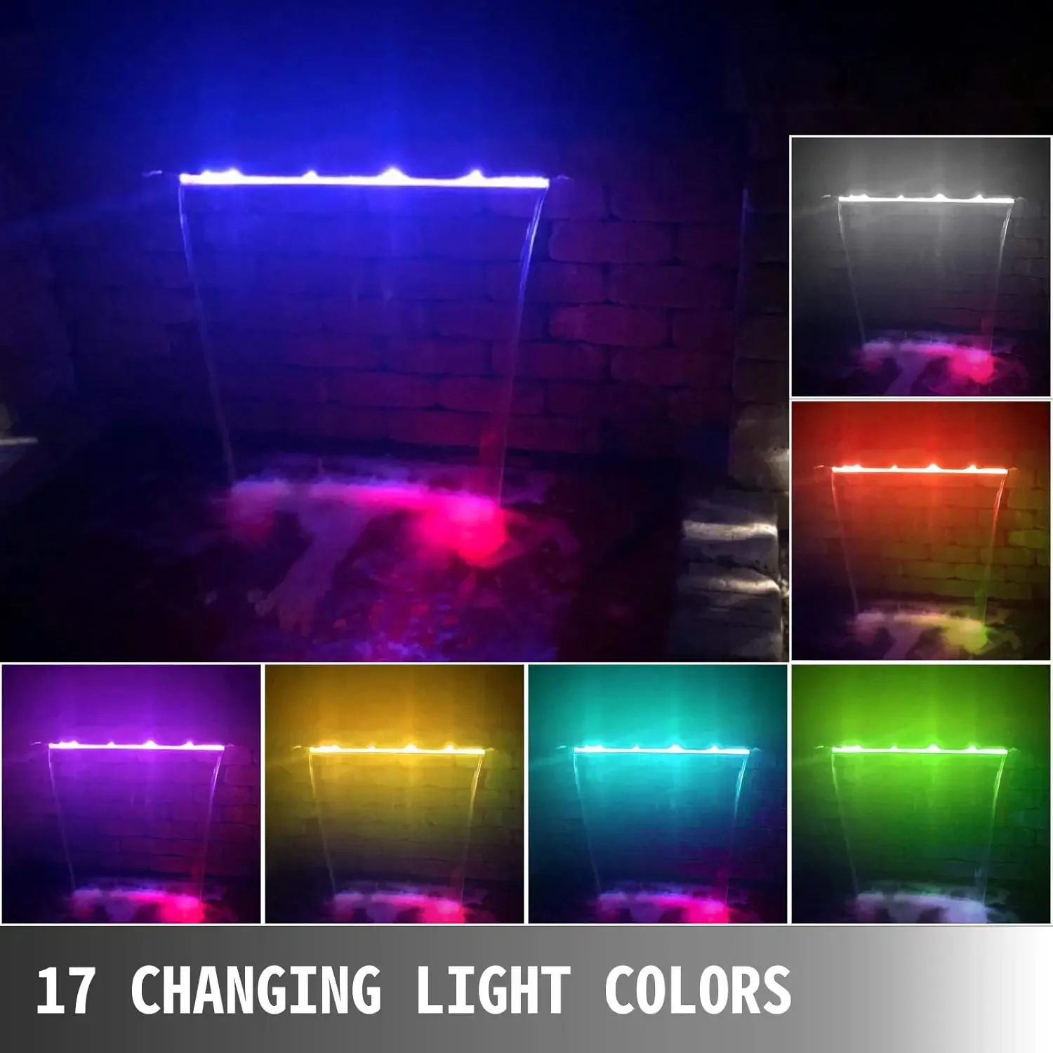 Fountain Spillway 23.6x3.2x8.1 Inch, Pool Waterfall Fountain 17 Colors Led, Pool Water Fall Kit with Remote