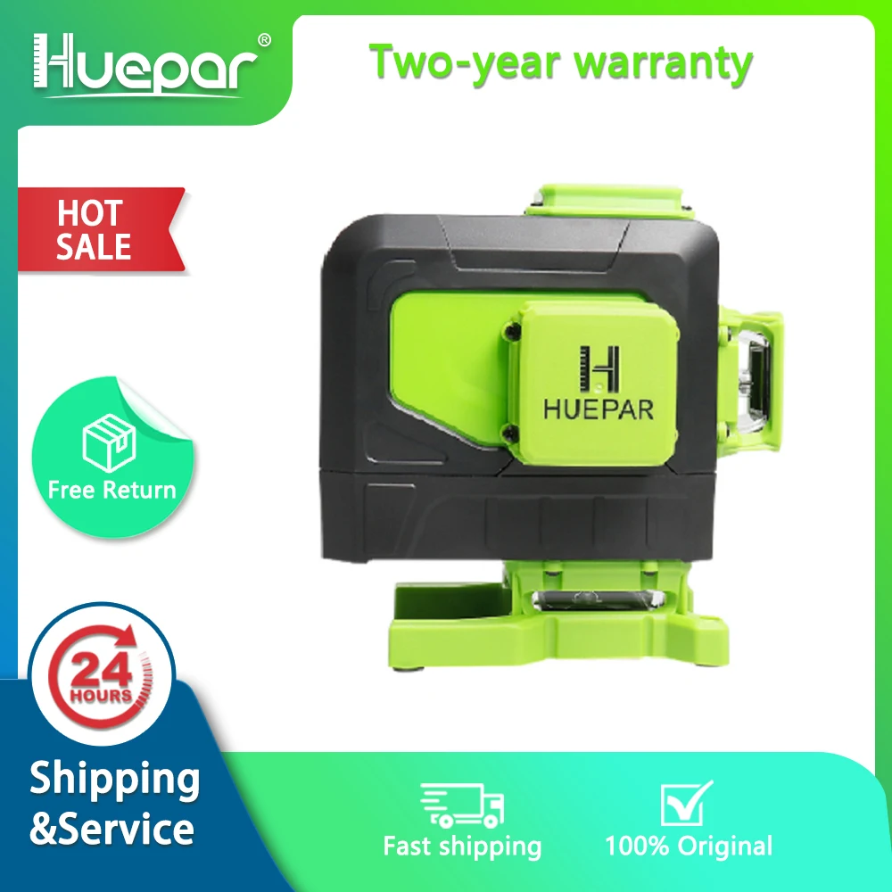 Huepar 12 Lines 3D Cross Line Laser Level Multifunction Green Beam Line With Remote Control & Li-ion battery For Tiles Floor