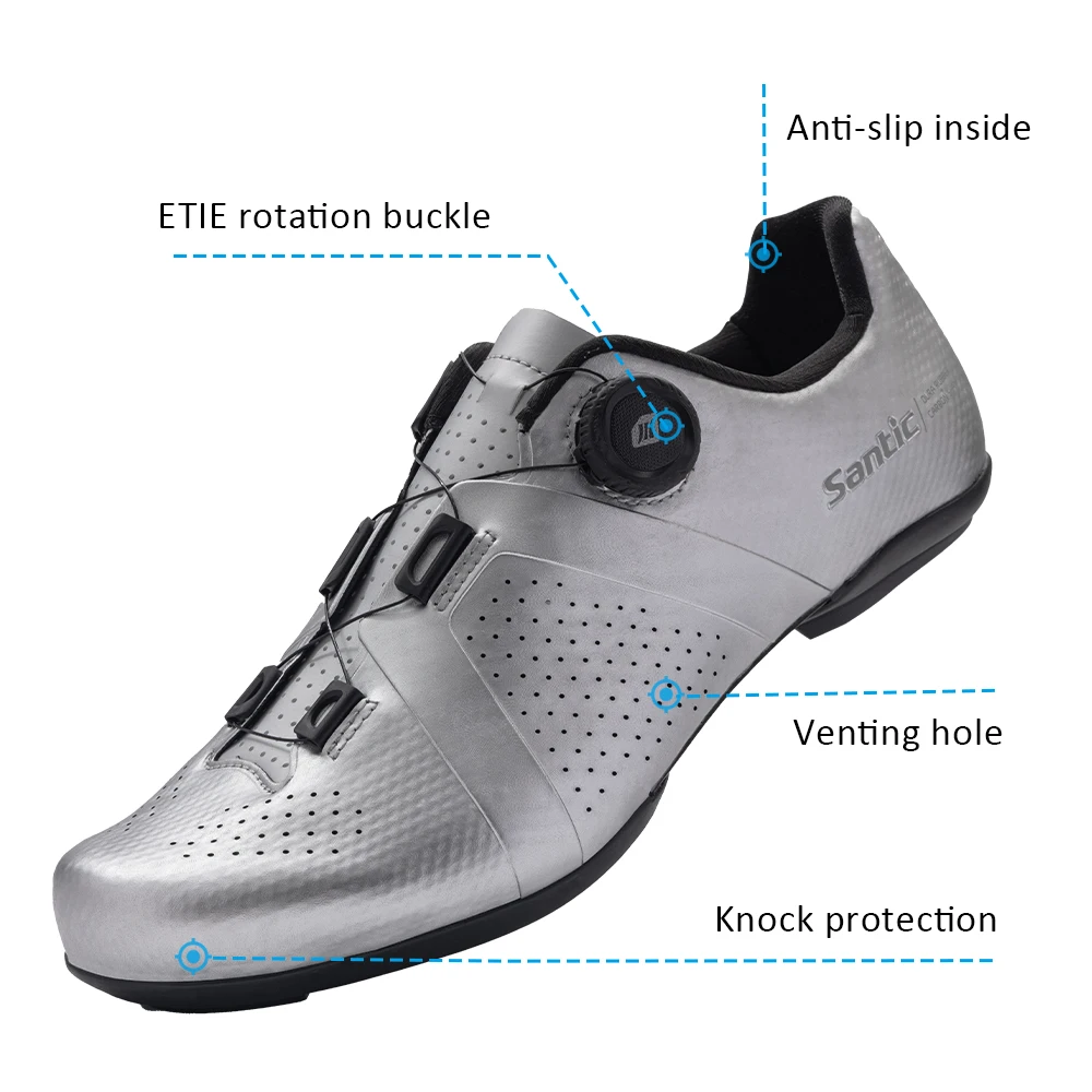 Santic Unisex Non-Locking Cycling Shoes Rubber and Carbon Plate Outsole Outdoor Riding Sport Shoes Adjustable Road Flat Sneakers