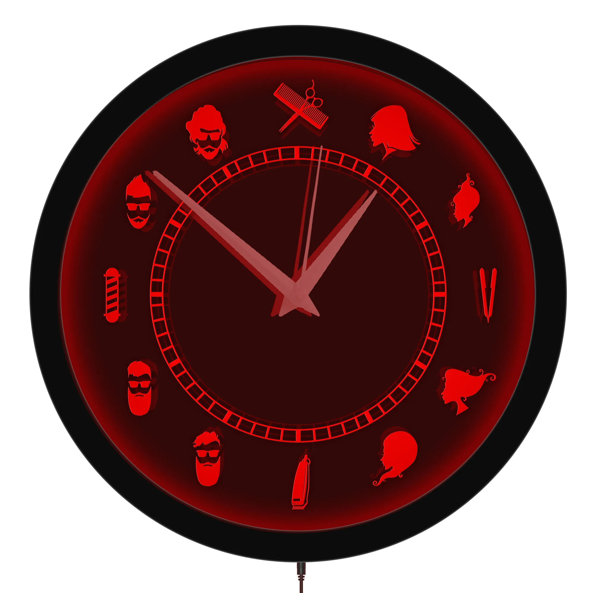 Barber Shop LED Neon Sign Light Up Wall Clock For Man Cave Hair Stylist Beauty Salon Barber Tools Glowing Illuminated Wall Clock