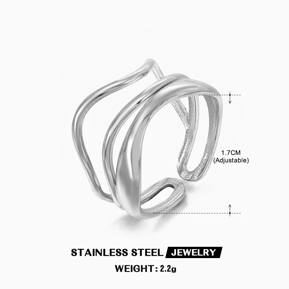 Minimalist Lines Stacking Rings Woman Jewelry Gold Color Smooth Stainless Steel Adjustable Opening Ring Trendy Gifts