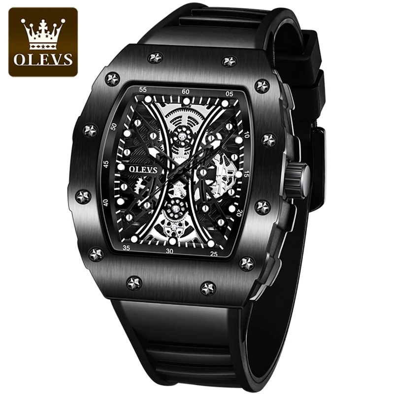 

OLEVS Fashion Tonneau Dial Quartz Watch for Men Sport Silicone Strap Waterproof Mens Watches Top Brand Luxury Relogio Masculino