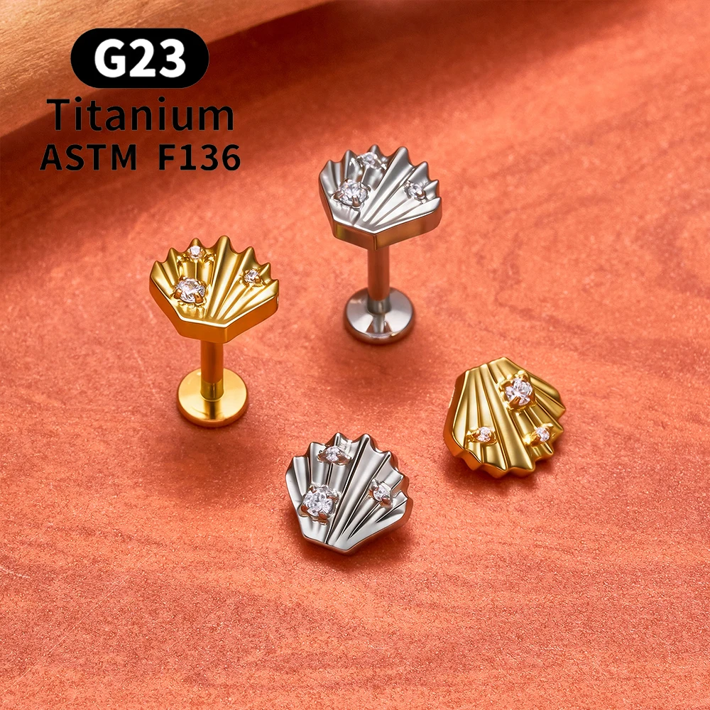 ASTM F136 Titan Muschel-Ohrstecker 16G CZ Flacher Rücken Labret Lippenstecker Helix Knorpel Tragus Ohrläppchen Ohrpiercing Schmuck – Detail 14