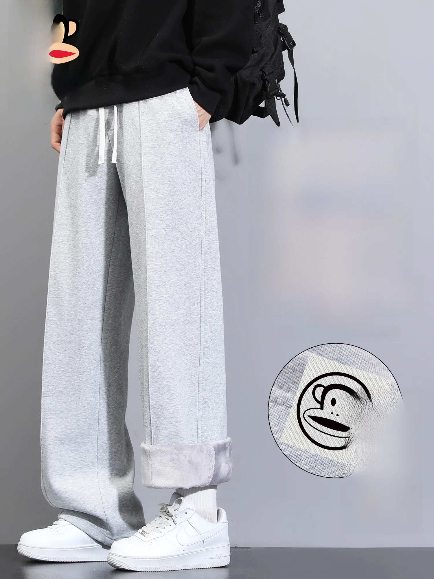 

Мужские повседневные брюки PaulFrank с флисовой подкладкой, прямого кроя, спортивные штаны на шнурке, универсальные, удобные, для зимы