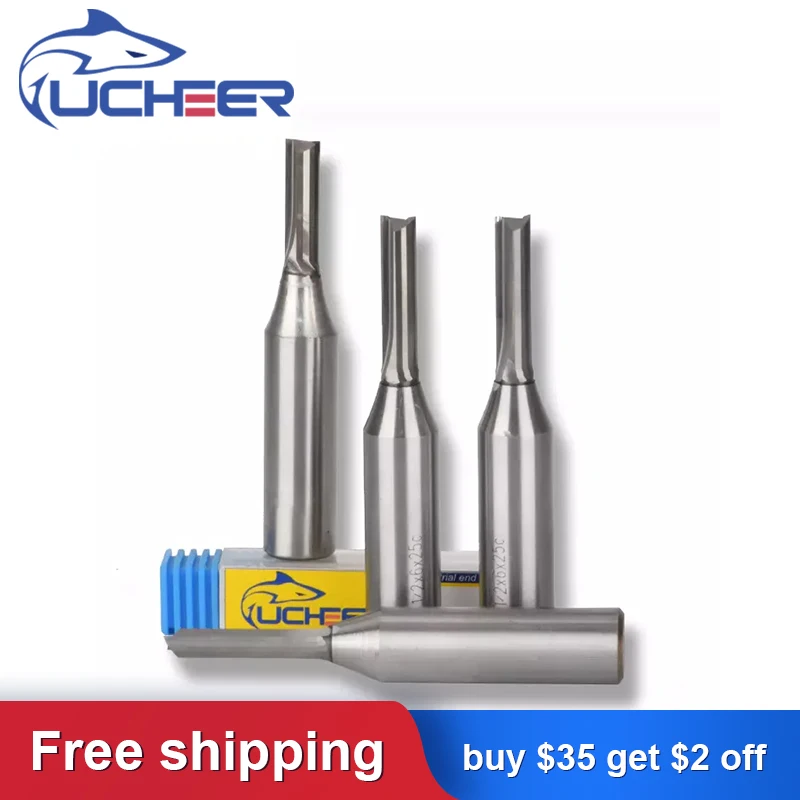 UCHEER TCT Straight Router Bits 2 Flutes Woodwroking  Milling Cutter 1.5-6mm CNC Engraving Carbide CNC Tools Wood End Mill Wood