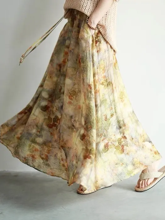 

Retro Artistic Women's Linen Skirt High Waist A-Line Maxi Skirt Summer 2025 New Sle Sweet Japanese Sle Long Skirt