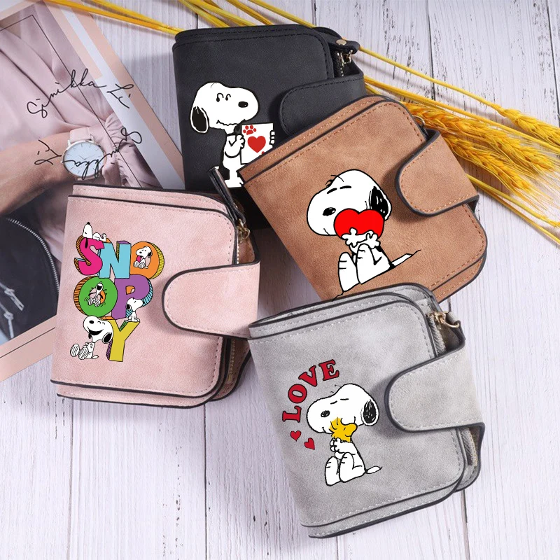 Snoopys Women Short Wallet Korean Hasp Small Purse Zip Coin Pocket Leather Vintage Female Credit Card Holder Birthday Gifts