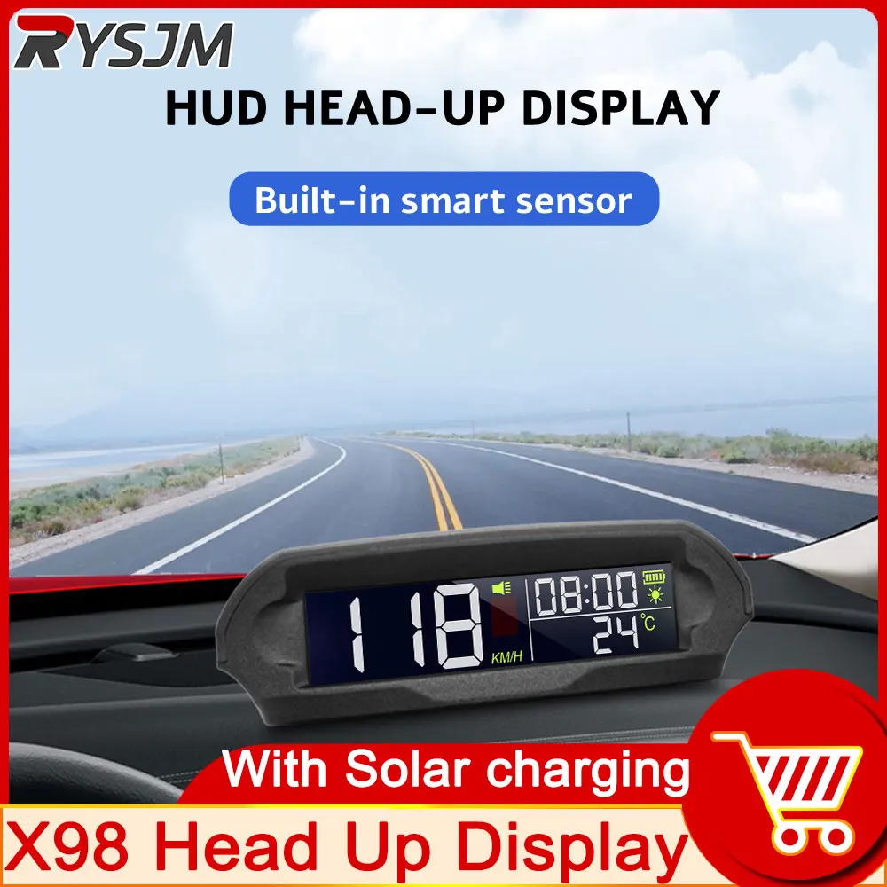 X98 HUD Speedometer KMH With Solar Charging Head-Up Display with GPS Vehicle Speed Measurement Altitude Time Temperature