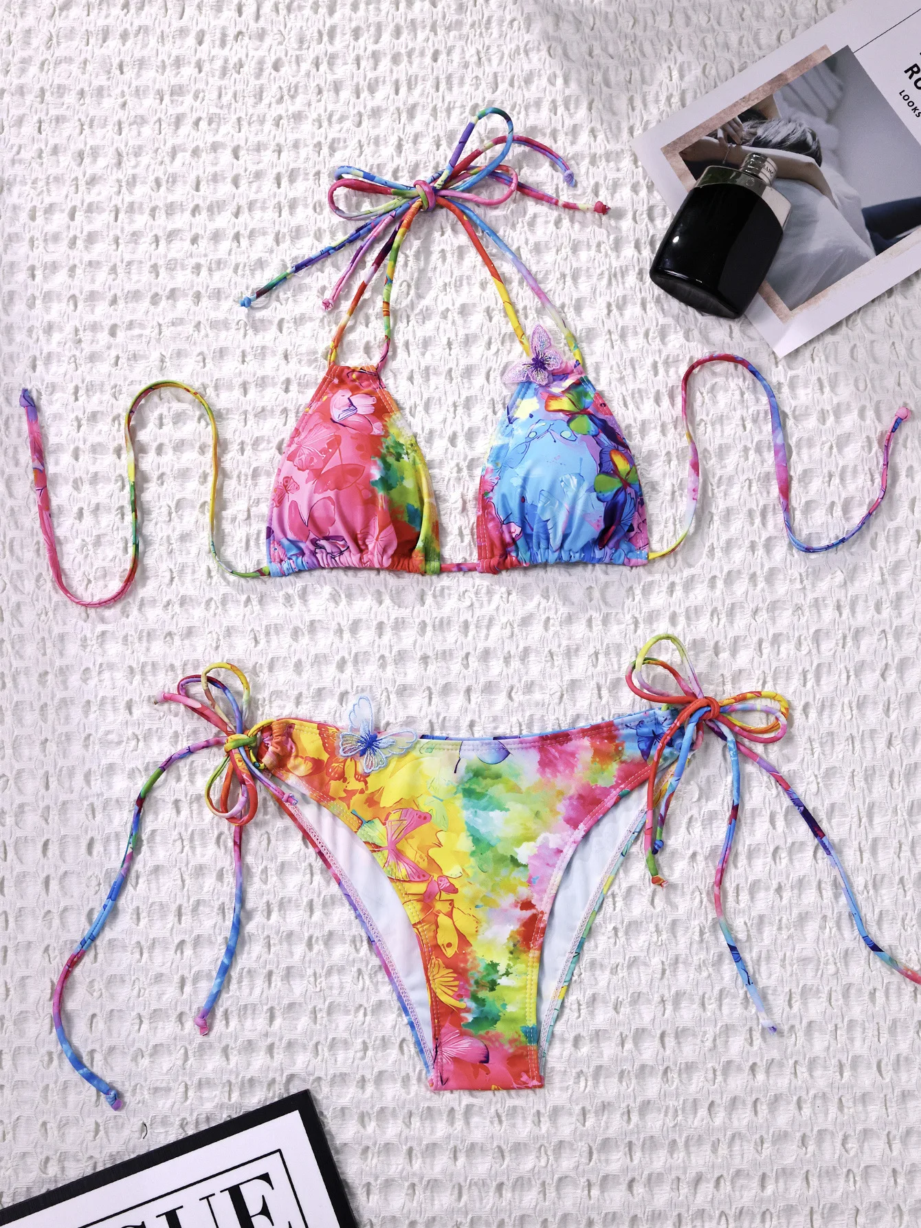 

sexy butterfly floral ring bikinis sets two pieces high waist halter tie swimsuits Swimwear beachwear conjunto de bikini biquini