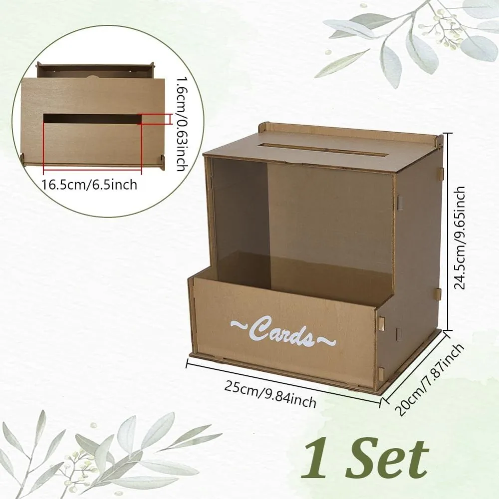 Wooden Wedding Card Box Rustic Decorative Card Box with Slot DIY Envelope Chest Box for Party Graduation Birthday Wedding