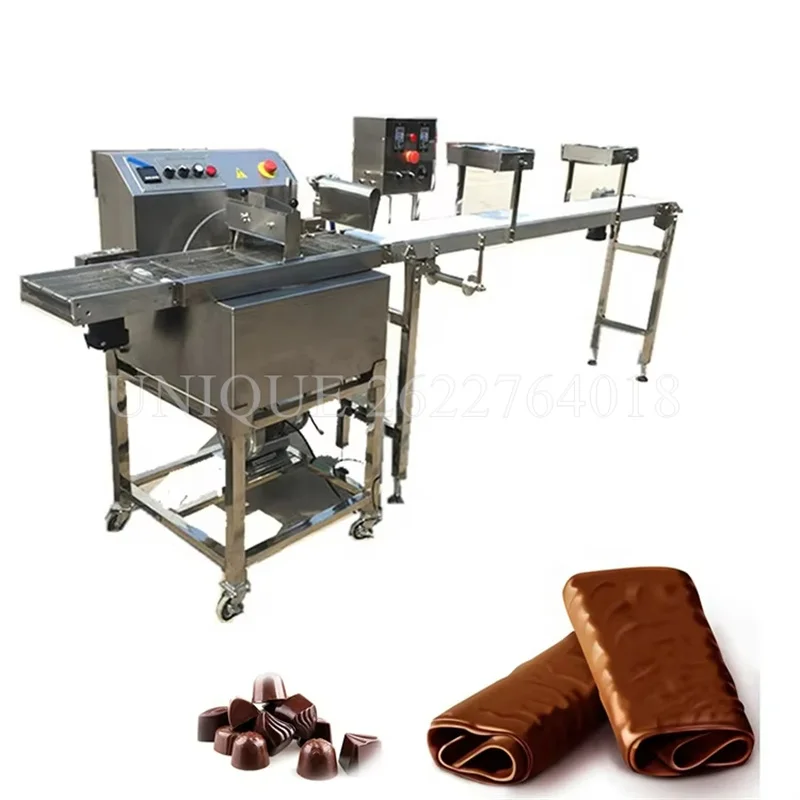 8kg Electric Small Automatic Chocolate Tempering Coating Enrobing Enrober Machine for Bar Wafers Peanut Biscuit Production