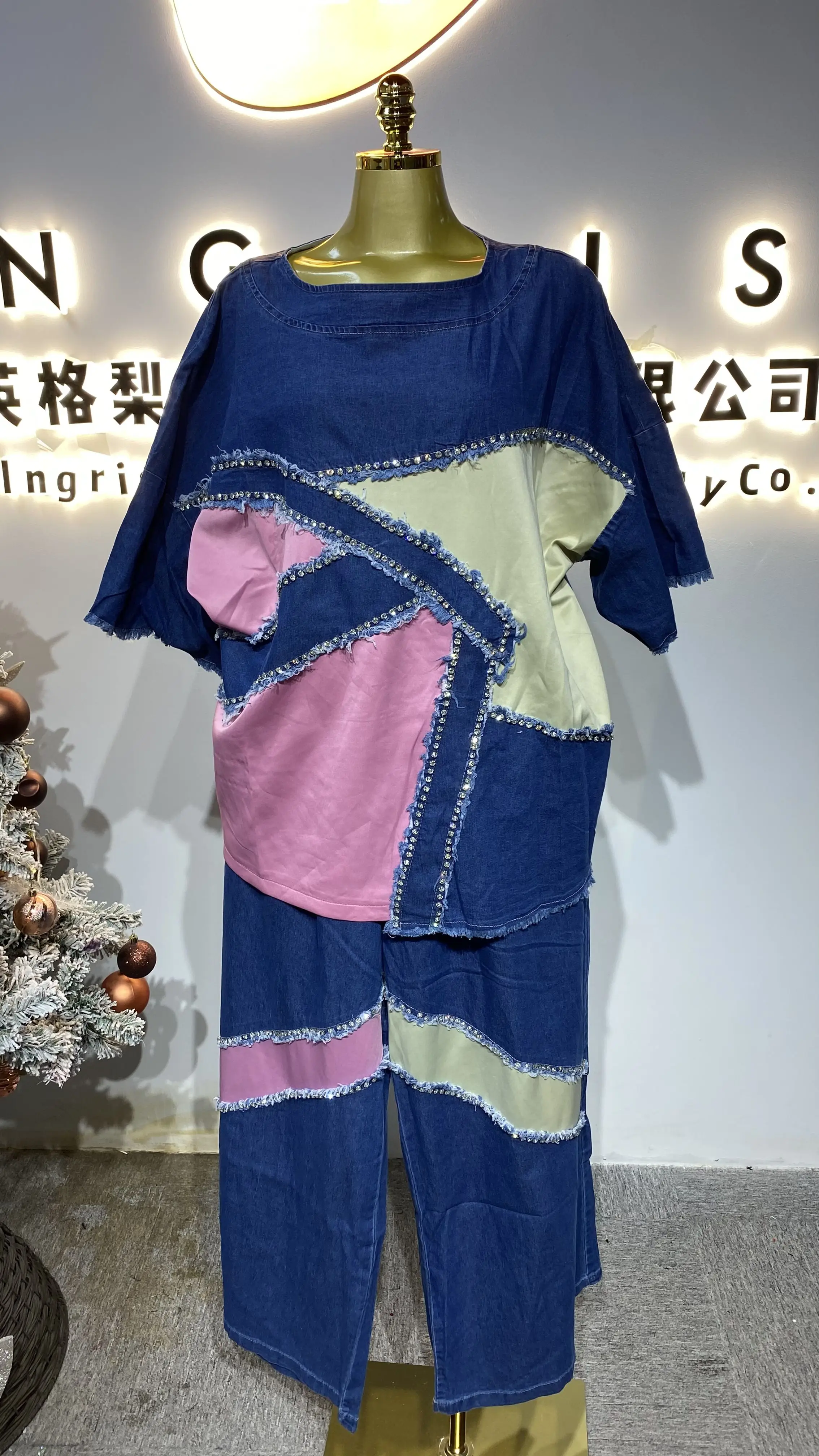 Premium wholesale summer new style fashionable round neck patchwork denim loose casual women's clothing-GZXX339