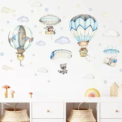 1PC Watercolor Animals Hot Air Balloon Clouds Stickers for Waterproof Removable PVC Kids Room Kindergarten Home Decoration