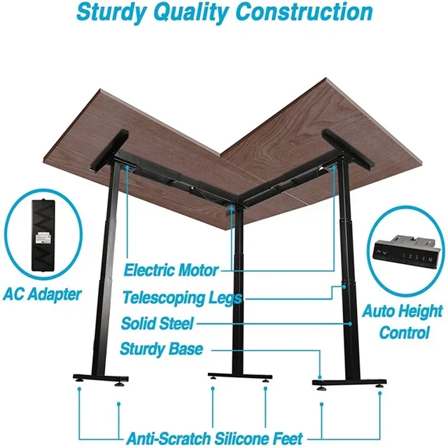 L Shaped Electric Height Adjustable Standing Desk Sit Stand Up Home Office Computer Gaming Table Long Large Black