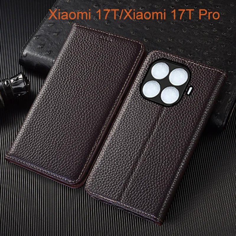 

Genuine Leather Flip Case For Xiaomi Mi 17T Pro Phone Cover Card Cases Litchi Pattern Handmade