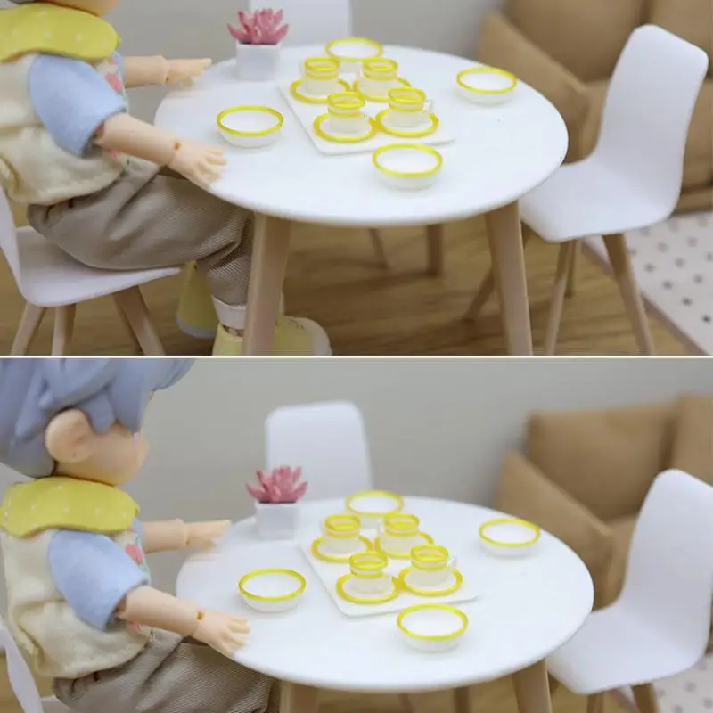 Jouets de cuisine pour maison de poupée, plateaux, assiettes, tasses, Mini plats alimentaires simulés, vaisselle Miniature, accessoires pour maison de poupée, 13 pièces