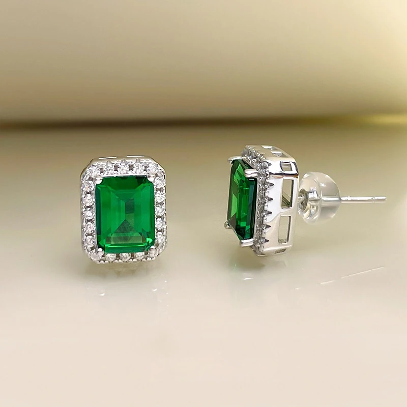 2021 new S925 silver earrings retro emerald cut 6*8 fashion female jewelry 5A zircon factory direct sales