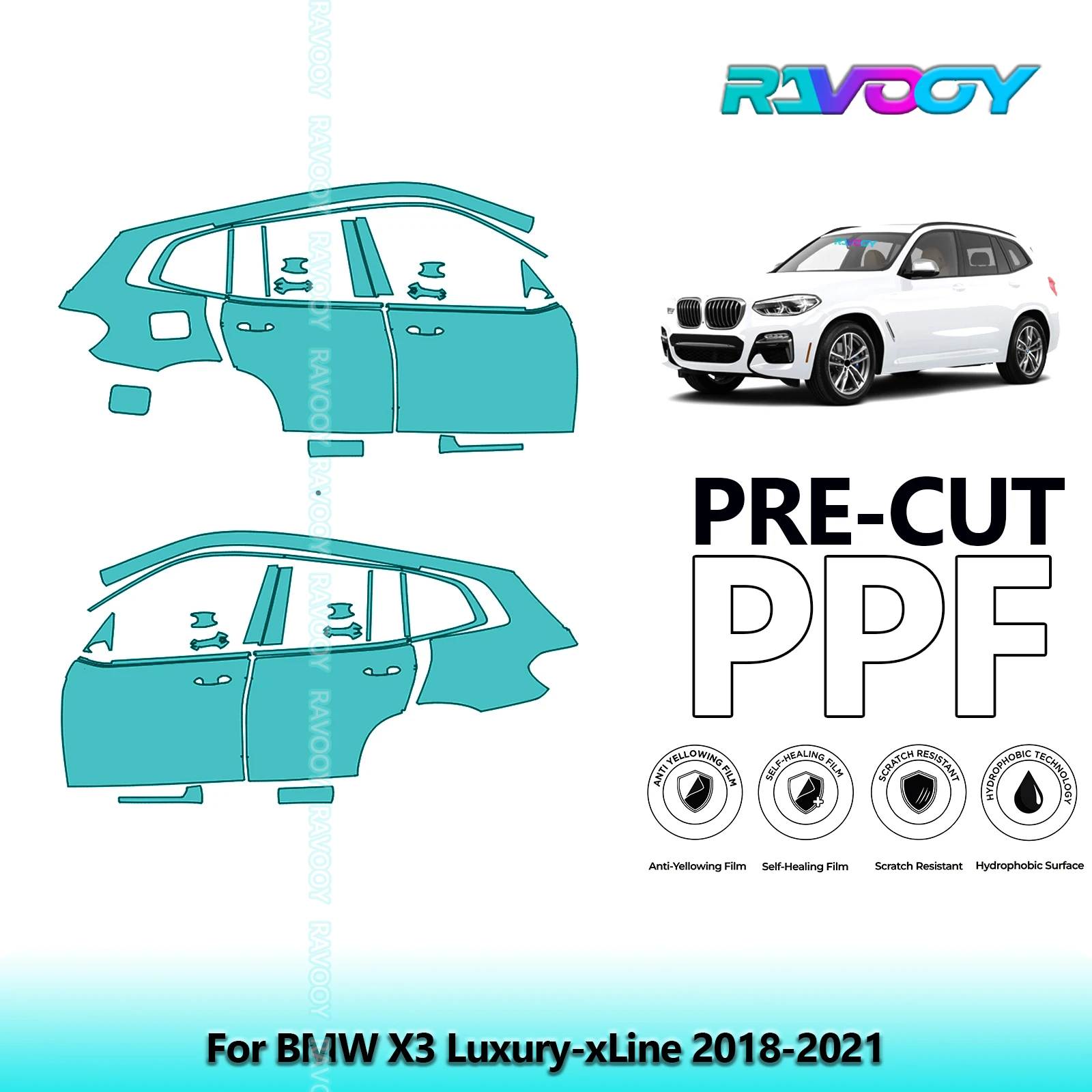 

For BMW X3 Luxury-xLine 2018-2021 8.5mil Clear Matte Pre-Cut PPF Door & A/B Pillar Kit TPU Paint Protection Film Set