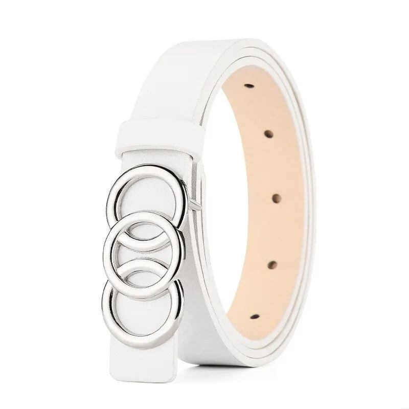 المرأة شخصية بولي Belt حزام من الجلد ، الفضة ثلاثة دائرة مشبك ، تنوعا يقترن حزام ، حزام الجينز المألوف ، جديد ، 1 قطعة #4