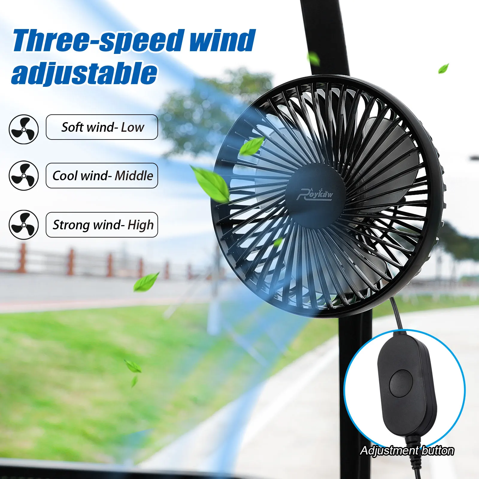 Roykaw Golf Cart Fan Portable USB Input for EZGO Club Car Yamaha, 3-Speed Settings, 360 Degree Rotation,Low Noise Designed-2 pcs