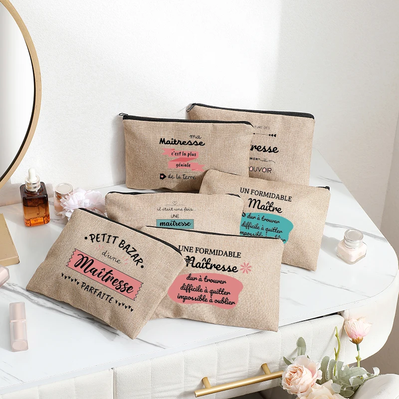 

My Maitresse Is The Greatest on Earth Lines Print Makeup Bag Travel Storage Toilet Bags Perfume Lipstick Pouch Gifts for Lovers