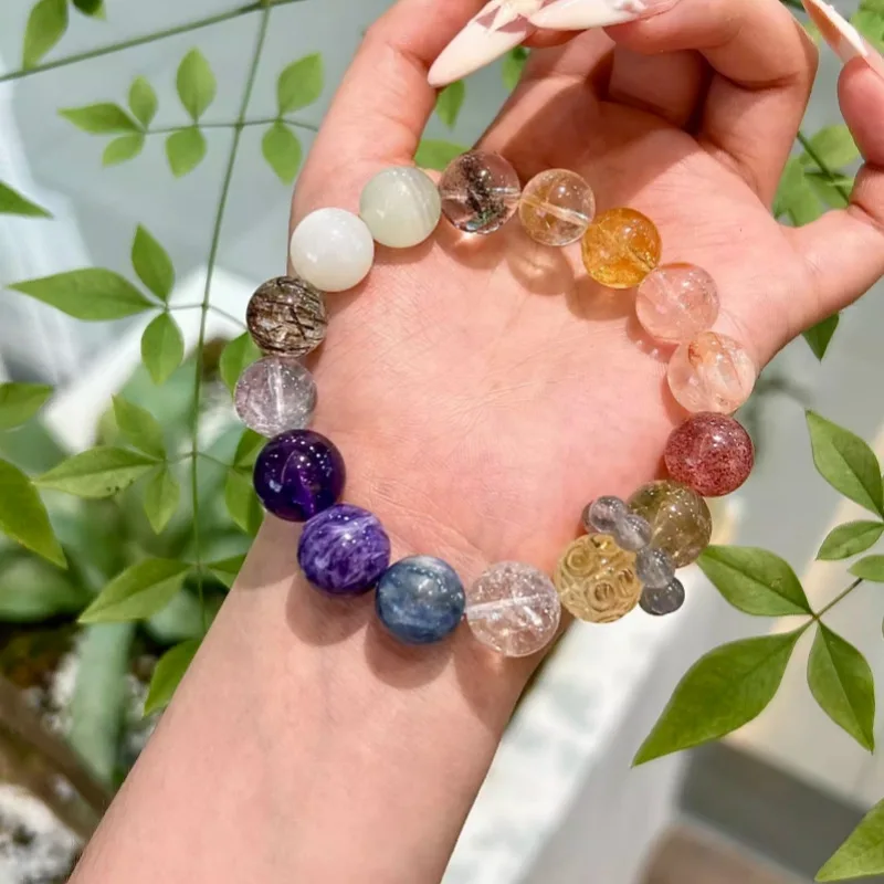 

Natural Duobao Bracelet Women's Light Luxury Fashion Citrine Amethyst Gray Moonlight Transfer Bead Bracelet
