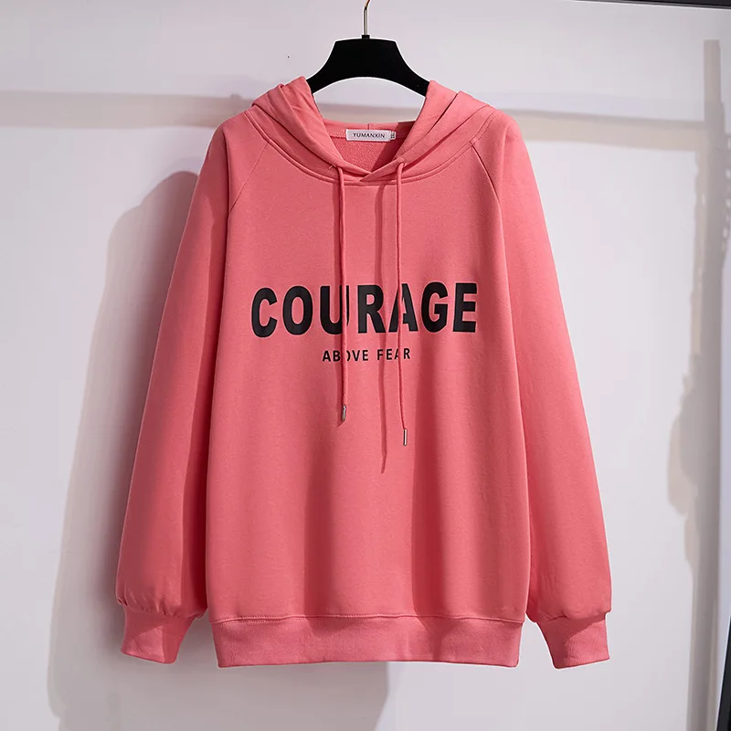 175 kg plus size dames buste 170 lente herfst losse letter hooded sweatshirt zwart rood wit 4XL 5XL 6XL 7XL 8XL 9XL