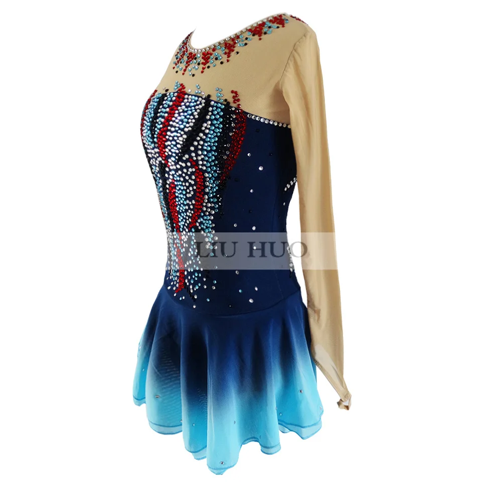 LIUHUO Vestido de patinaje artístico para mujeres y niñas, actuación en hielo, gimnasia, competición, leotardo, disfraz de danza, adolescentes, diamantes de imitación de colores