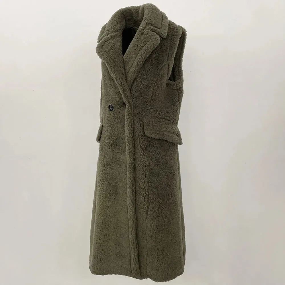 سترة سميكة طويلة من الفرو بدون أكمام للنساء لخريف 2025 صدرية من الفرو المقلد للربيع من الألبكة تيدي جيليه سترة فضفاضة من الفرو #1