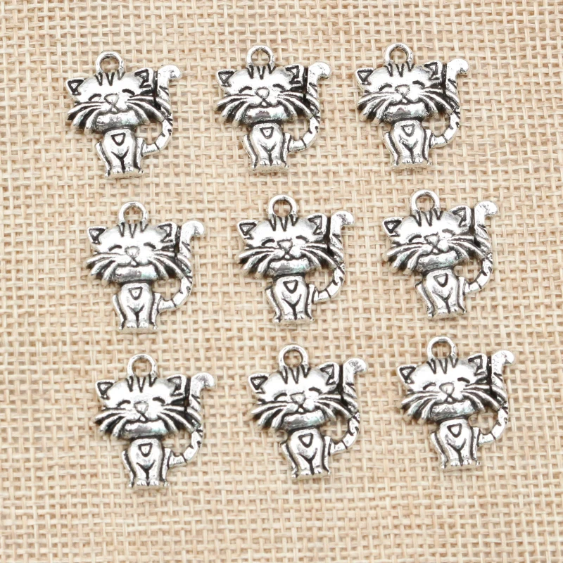 15pcs 19*17mm Antique Silver Plated Lovely Cat Handmade Charms Pendant:DIY for bracelet necklace