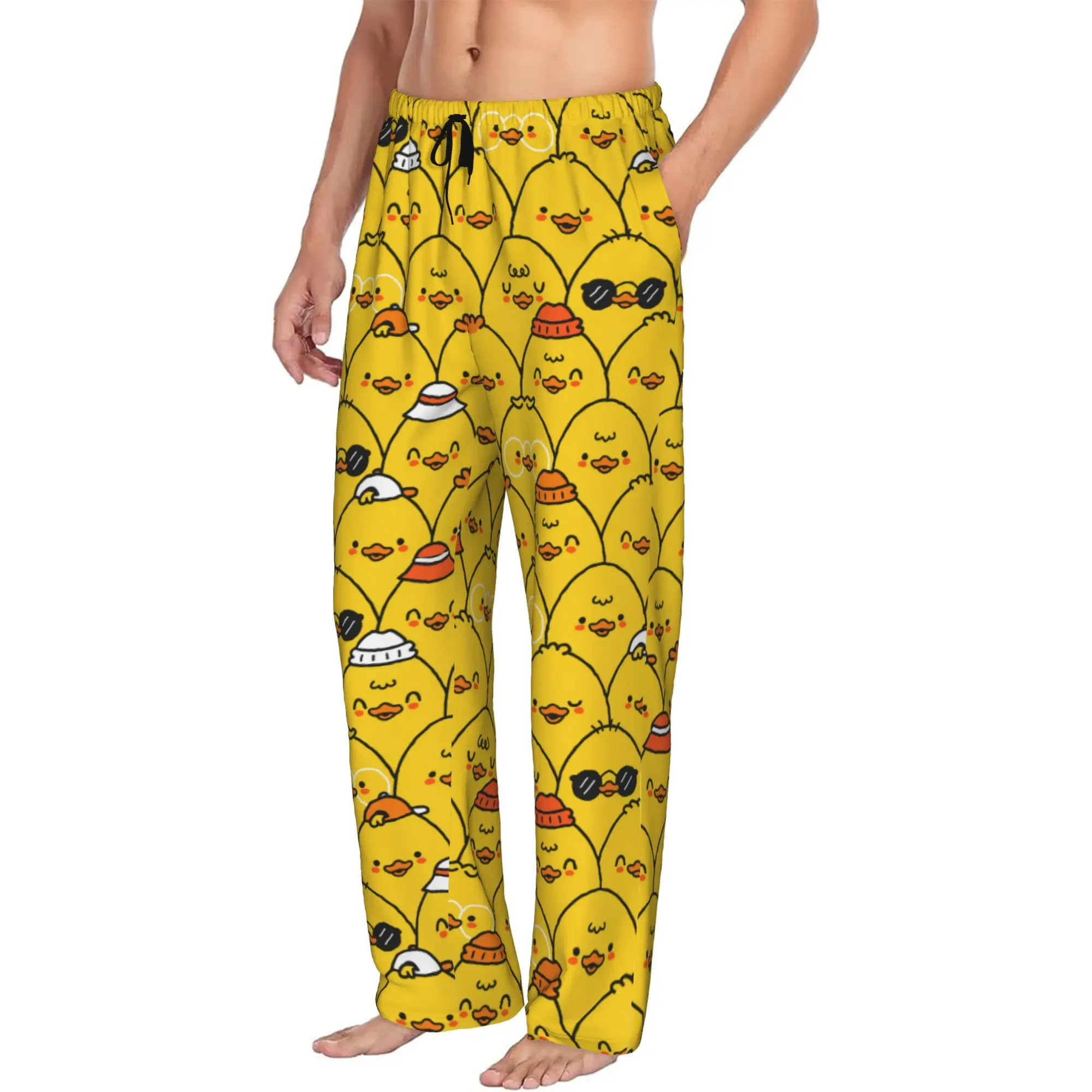 Custom Cute Funny Ducks Pattern Pajama Pants Men's  Sleepwear Lounge Sleep Bottoms Stretch with Pockets